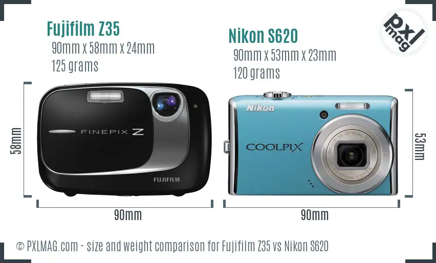 Fujifilm Z35 vs Nikon S620 size comparison