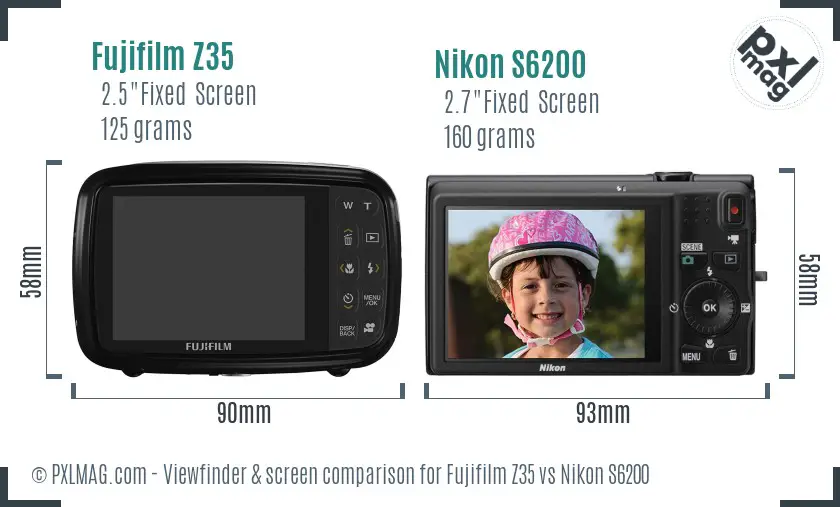 Fujifilm Z35 vs Nikon S6200 Screen and Viewfinder comparison