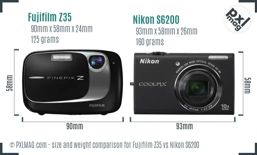 Fujifilm Z35 vs Nikon S6200 size comparison