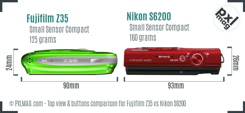 Fujifilm Z35 vs Nikon S6200 top view buttons comparison