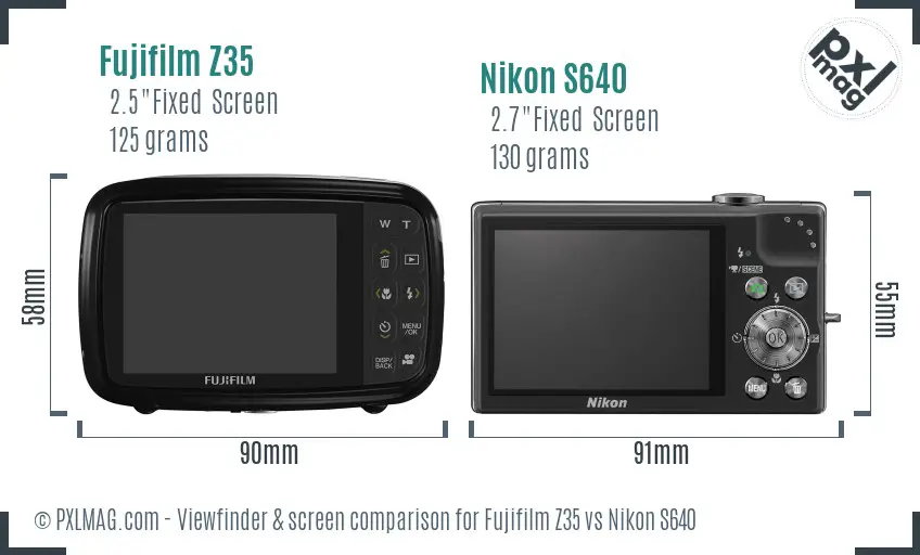 Fujifilm Z35 vs Nikon S640 Screen and Viewfinder comparison