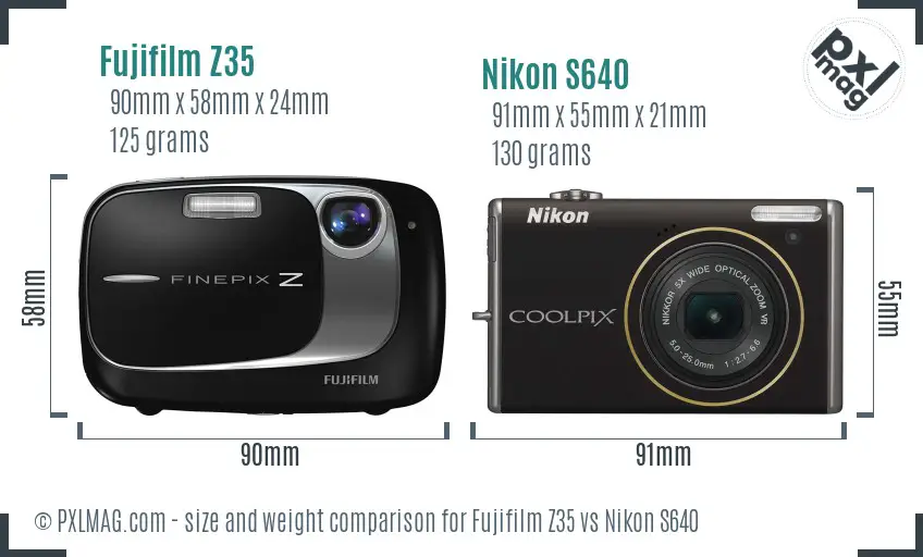 Fujifilm Z35 vs Nikon S640 size comparison