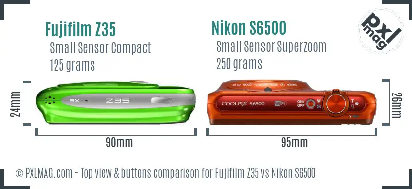 Fujifilm Z35 vs Nikon S6500 top view buttons comparison