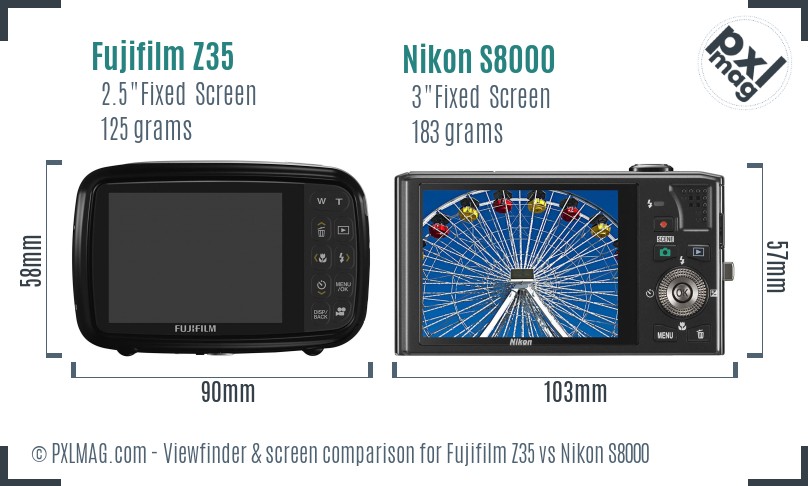 Fujifilm Z35 vs Nikon S8000 Screen and Viewfinder comparison