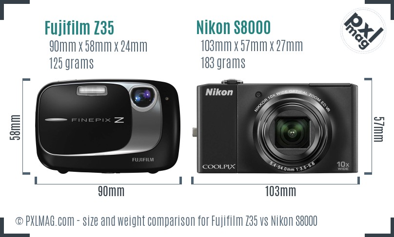 Fujifilm Z35 vs Nikon S8000 size comparison