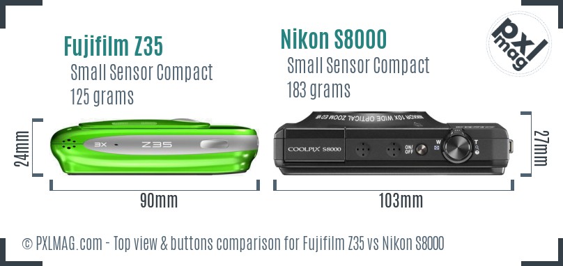 Fujifilm Z35 vs Nikon S8000 top view buttons comparison