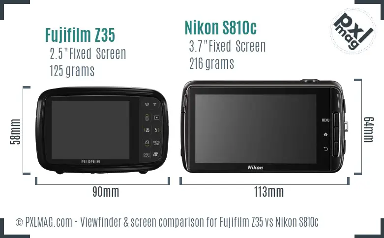 Fujifilm Z35 vs Nikon S810c Screen and Viewfinder comparison