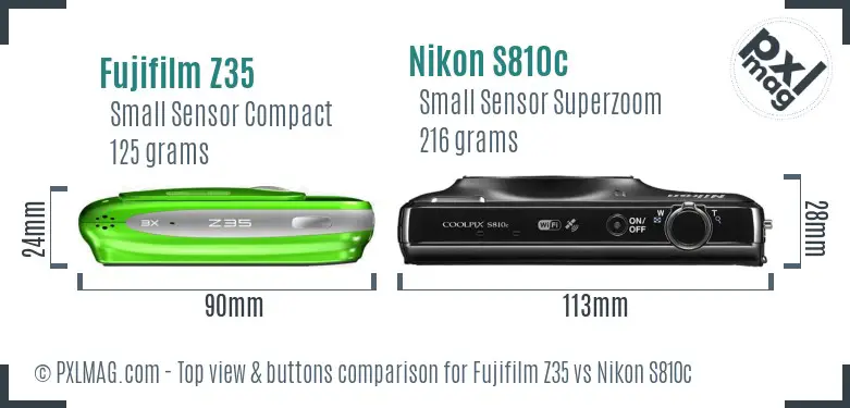 Fujifilm Z35 vs Nikon S810c top view buttons comparison