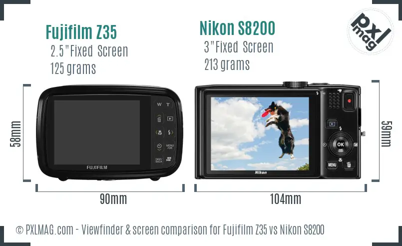 Fujifilm Z35 vs Nikon S8200 Screen and Viewfinder comparison