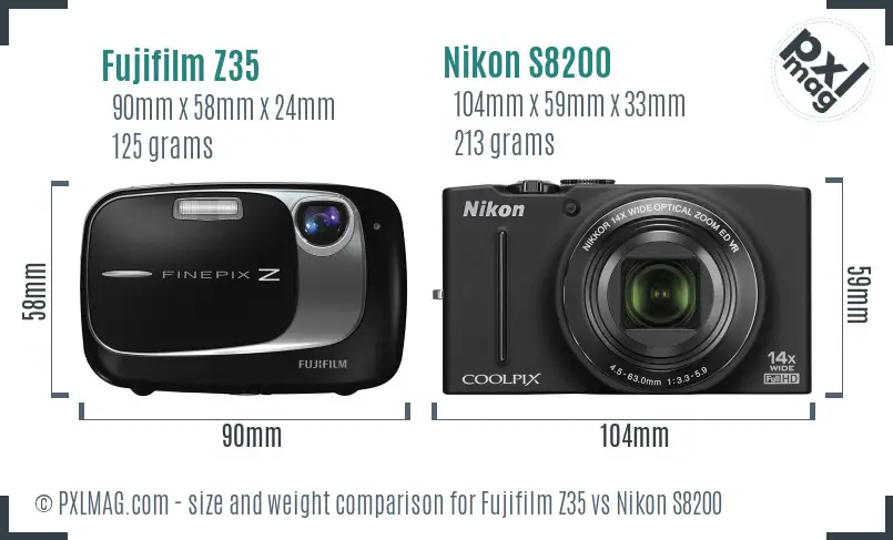 Fujifilm Z35 vs Nikon S8200 size comparison