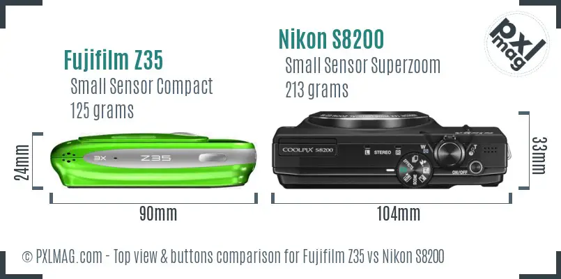 Fujifilm Z35 vs Nikon S8200 top view buttons comparison