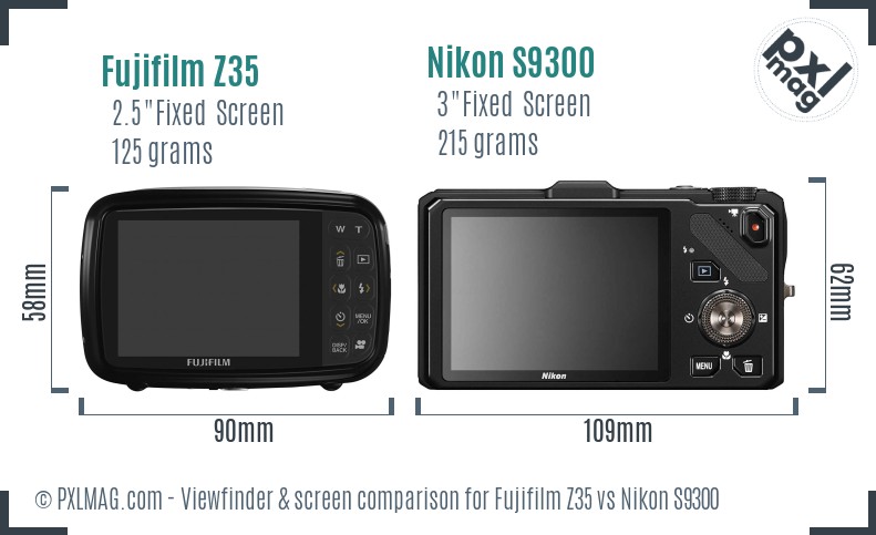 Fujifilm Z35 vs Nikon S9300 Screen and Viewfinder comparison