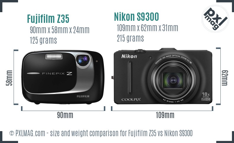 Fujifilm Z35 vs Nikon S9300 size comparison