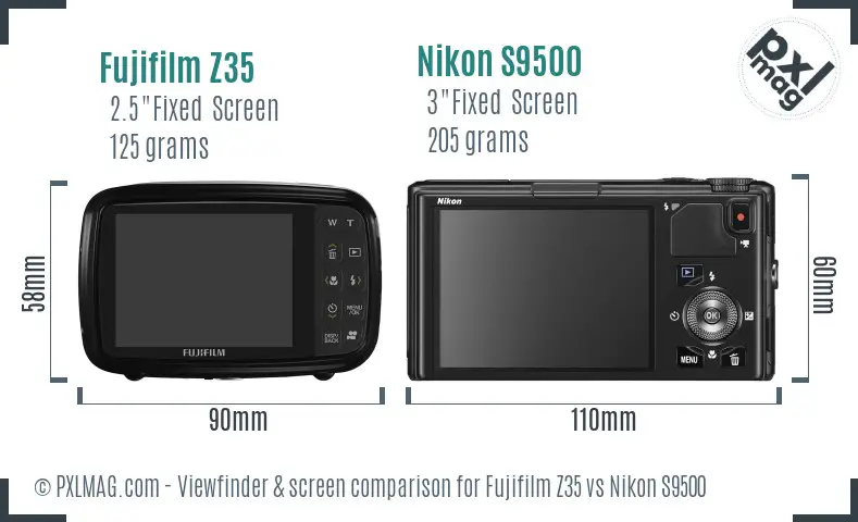 Fujifilm Z35 vs Nikon S9500 Screen and Viewfinder comparison Fujifilm Z35 vs Nikon S9500 Screen and Viewfinder comparison