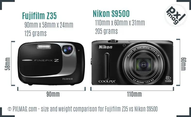 Fujifilm Z35 vs Nikon S9500 size comparison Fujifilm Z35 vs Nikon S9500 size comparison