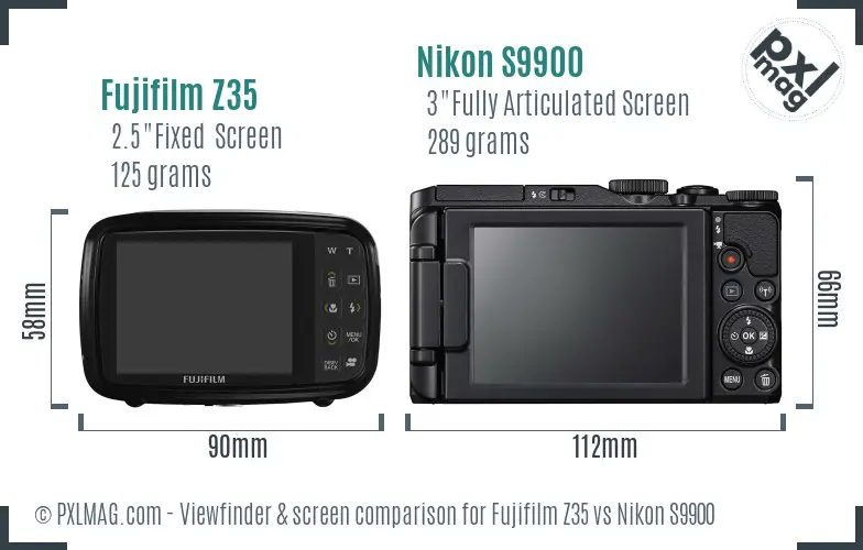 Fujifilm Z35 vs Nikon S9900 Screen and Viewfinder comparison