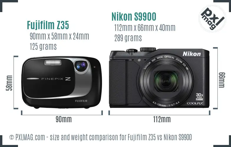 Fujifilm Z35 vs Nikon S9900 size comparison