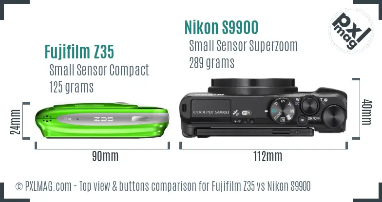 Fujifilm Z35 vs Nikon S9900 top view buttons comparison