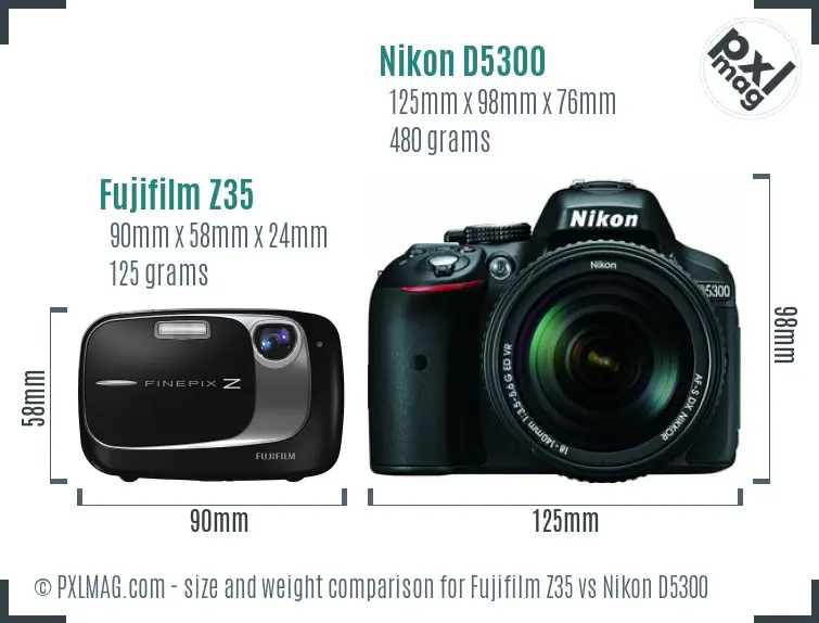 Fujifilm Z35 vs Nikon D5300 size comparison