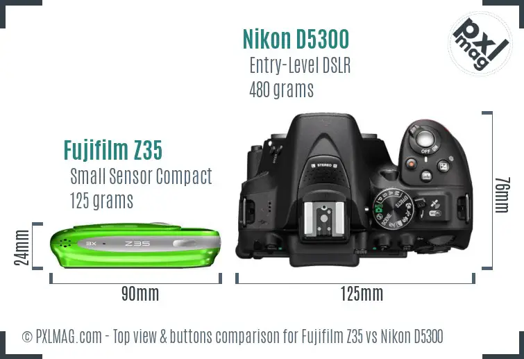 Fujifilm Z35 vs Nikon D5300 top view buttons comparison