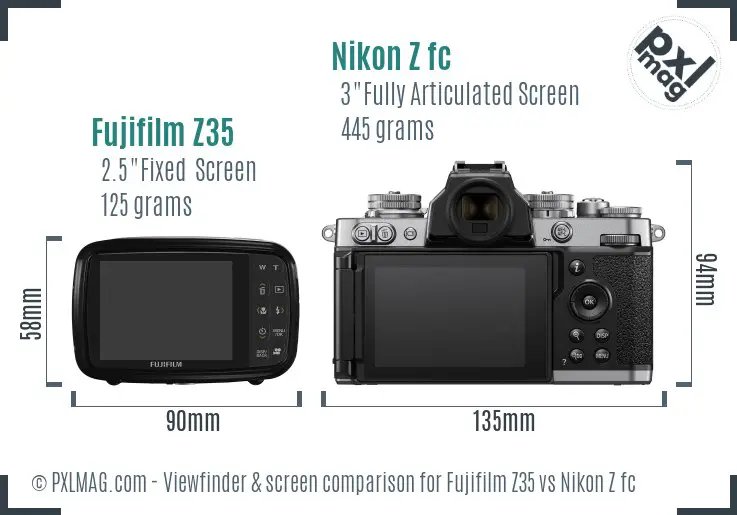Fujifilm Z35 vs Nikon Z fc Screen and Viewfinder comparison