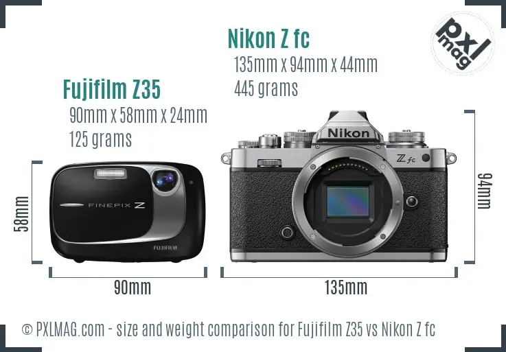 Fujifilm Z35 vs Nikon Z fc size comparison