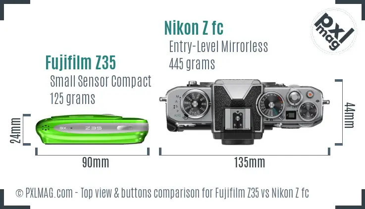 Fujifilm Z35 vs Nikon Z fc top view buttons comparison