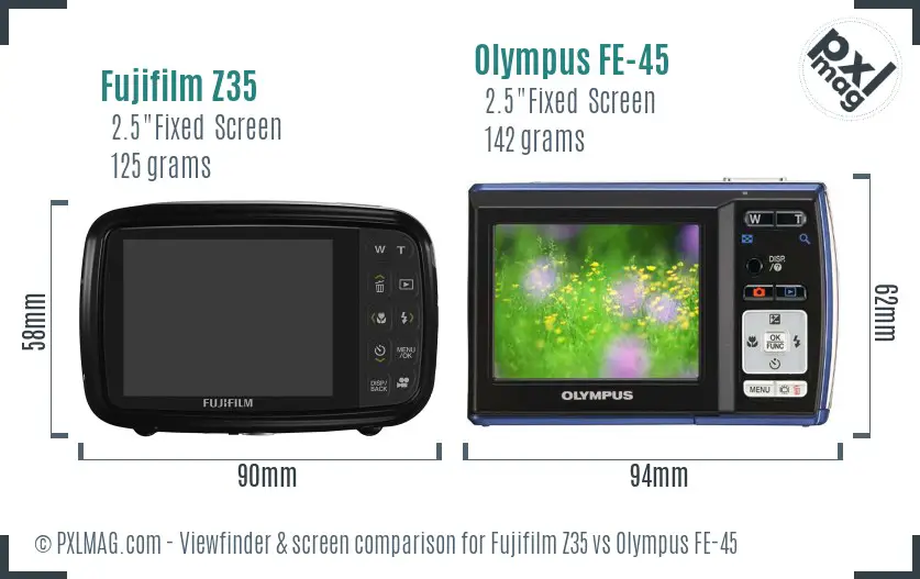 Fujifilm Z35 vs Olympus FE-45 Screen and Viewfinder comparison