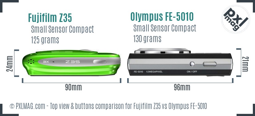 Fujifilm Z35 vs Olympus FE-5010 top view buttons comparison