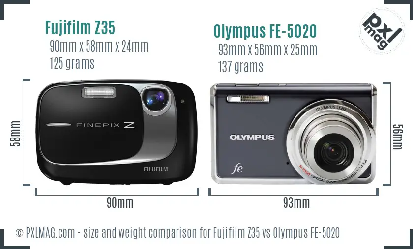 Fujifilm Z35 vs Olympus FE-5020 size comparison