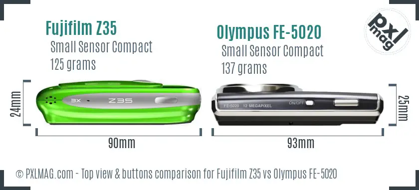 Fujifilm Z35 vs Olympus FE-5020 top view buttons comparison