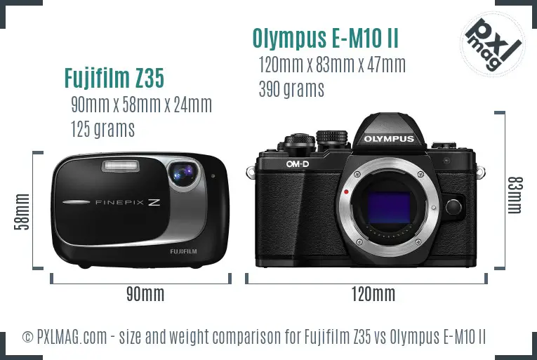 Fujifilm Z35 vs Olympus E-M10 II size comparison