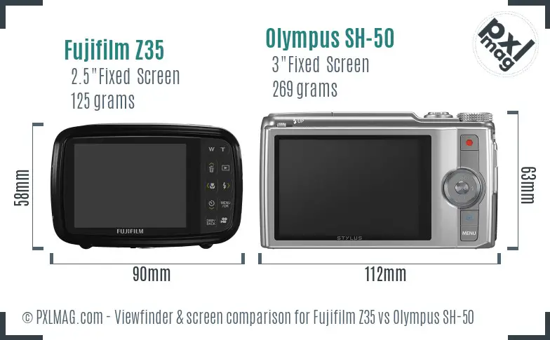 Fujifilm Z35 vs Olympus SH-50 Screen and Viewfinder comparison