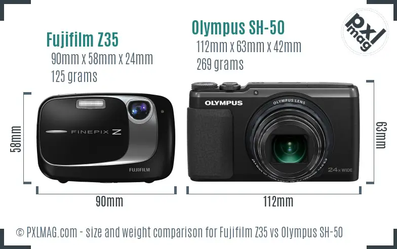Fujifilm Z35 vs Olympus SH-50 size comparison