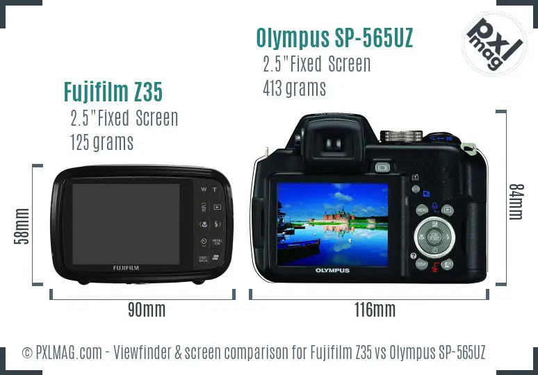 Fujifilm Z35 vs Olympus SP-565UZ Screen and Viewfinder comparison