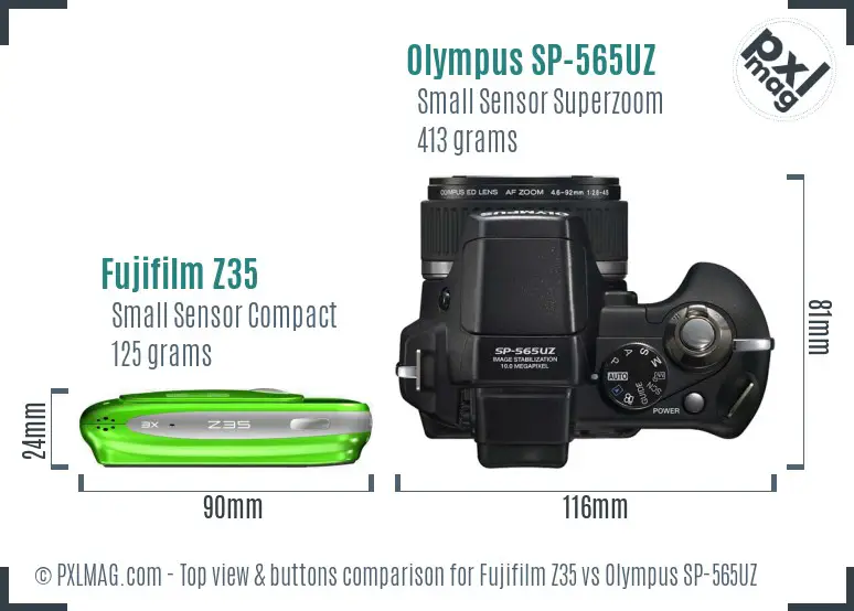 Fujifilm Z35 vs Olympus SP-565UZ top view buttons comparison