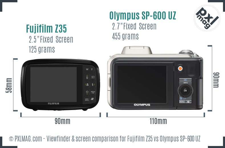 Fujifilm Z35 vs Olympus SP-600 UZ Screen and Viewfinder comparison