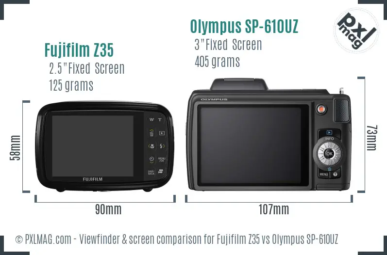 Fujifilm Z35 vs Olympus SP-610UZ Screen and Viewfinder comparison Fujifilm Z35 vs Olympus SP-610UZ Screen and Viewfinder comparison