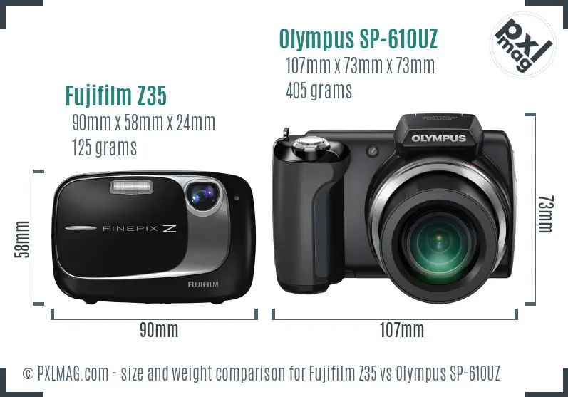 Fujifilm Z35 vs Olympus SP-610UZ size comparison Fujifilm Z35 vs Olympus SP-610UZ size comparison