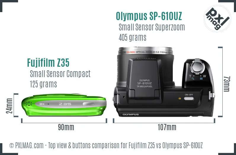 Fujifilm Z35 vs Olympus SP-610UZ top view buttons comparison Fujifilm Z35 vs Olympus SP-610UZ top view buttons comparison