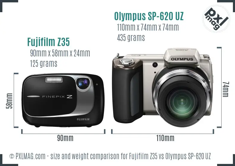 Fujifilm Z35 vs Olympus SP-620 UZ size comparison Fujifilm Z35 vs Olympus SP-620 UZ size comparison