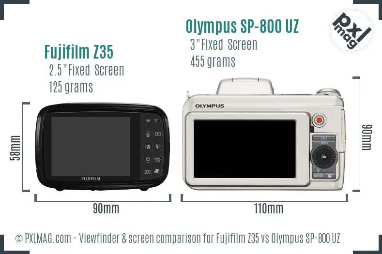 Fujifilm Z35 vs Olympus SP-800 UZ Screen and Viewfinder comparison