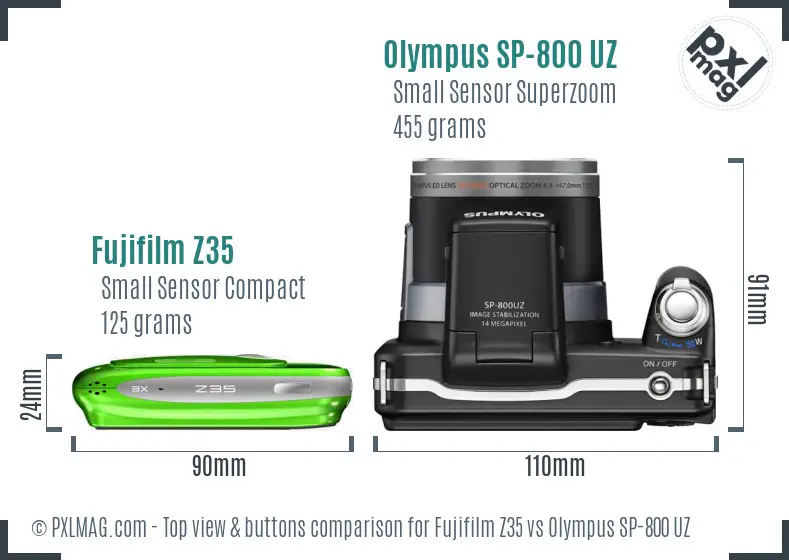 Fujifilm Z35 vs Olympus SP-800 UZ top view buttons comparison