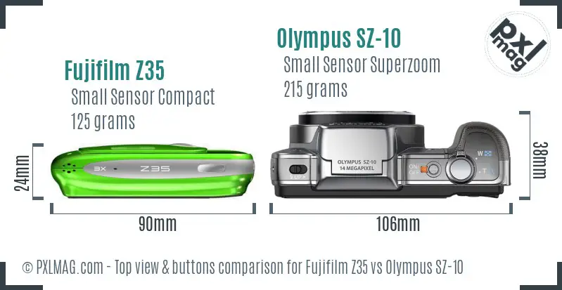 Fujifilm Z35 vs Olympus SZ-10 top view buttons comparison