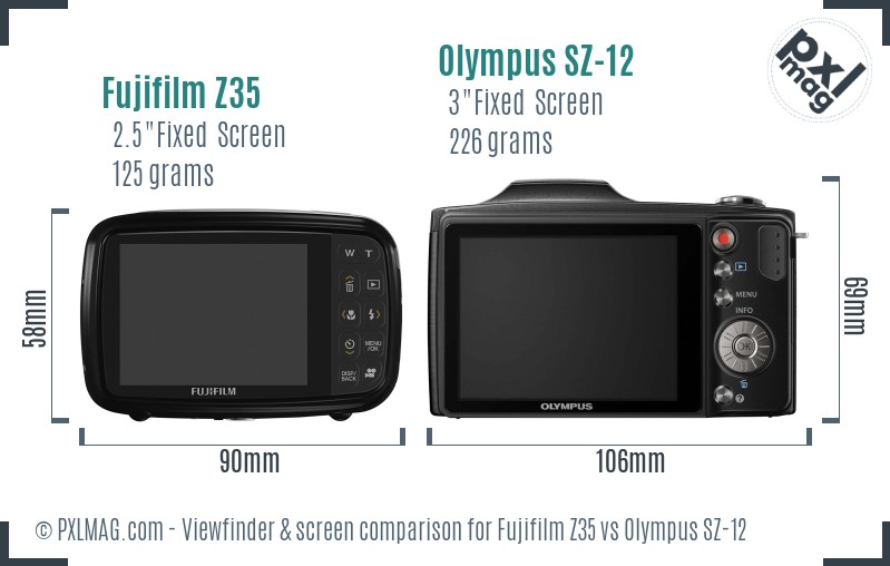 Fujifilm Z35 vs Olympus SZ-12 Screen and Viewfinder comparison