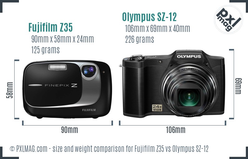 Fujifilm Z35 vs Olympus SZ-12 size comparison Fujifilm Z35 vs Olympus SZ-12 size comparison