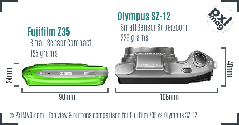 Fujifilm Z35 vs Olympus SZ-12 top view buttons comparison