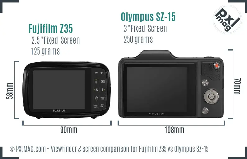 Fujifilm Z35 vs Olympus SZ-15 Screen and Viewfinder comparison