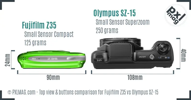 Fujifilm Z35 vs Olympus SZ-15 top view buttons comparison
