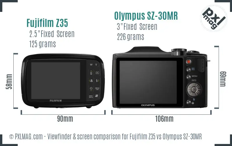 Fujifilm Z35 vs Olympus SZ-30MR Screen and Viewfinder comparison